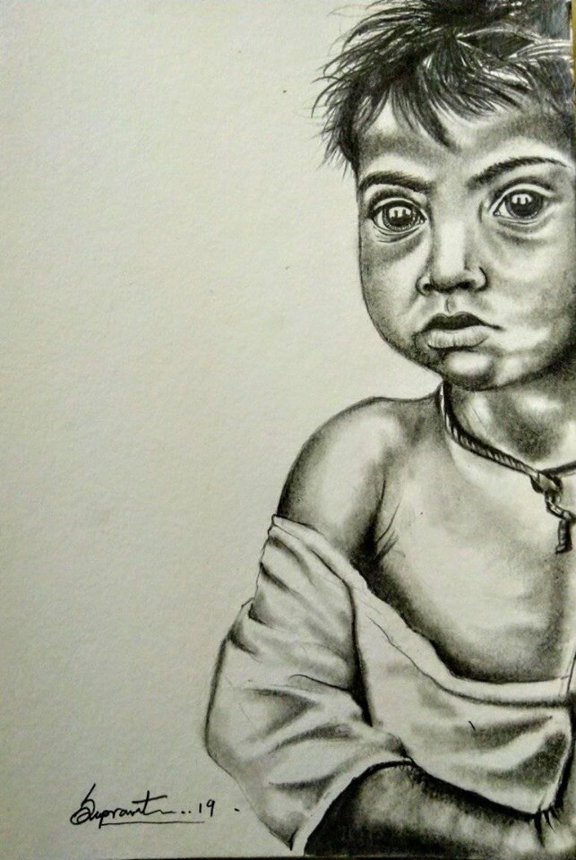 Simple line art illustration of child poverty - Stock Illustration  [86828960] - PIXTA