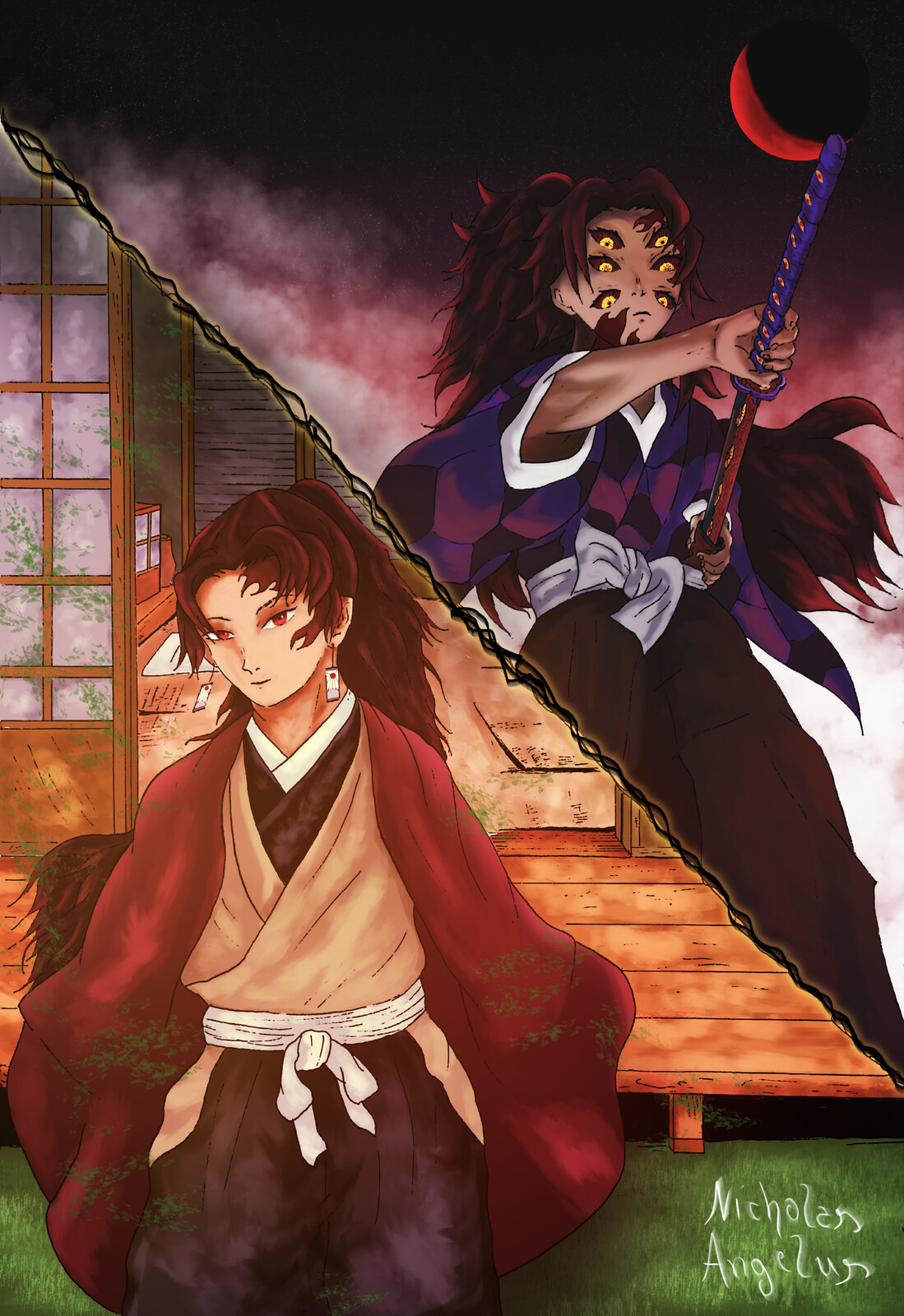 Artstation Yoriichi E Tsugikuni Michikatsu Kimetsu No Yaiba Lucas Sousa