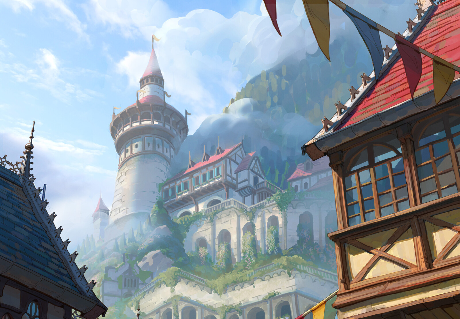 Close up view of the castle in the clouds
