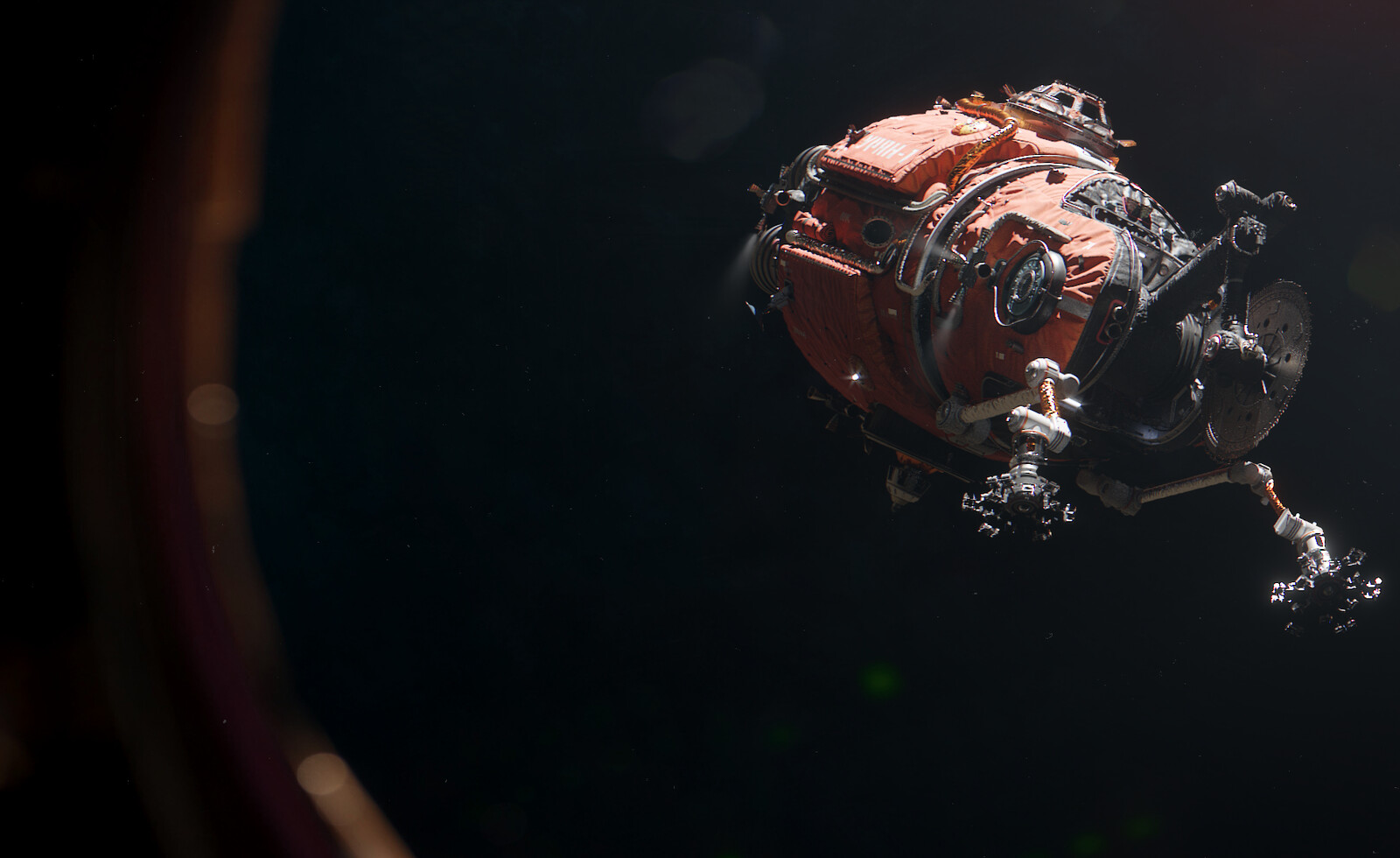 УРАН-1 manoevering to space station.