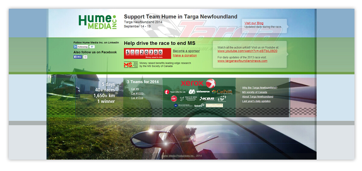 Team Hume @ Targa website design and development