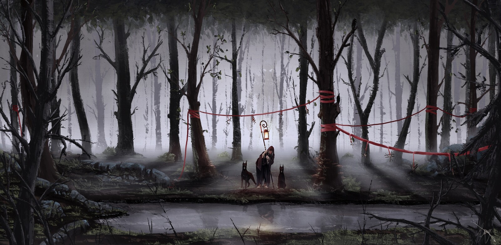 Lantern man With  Black Shuck's