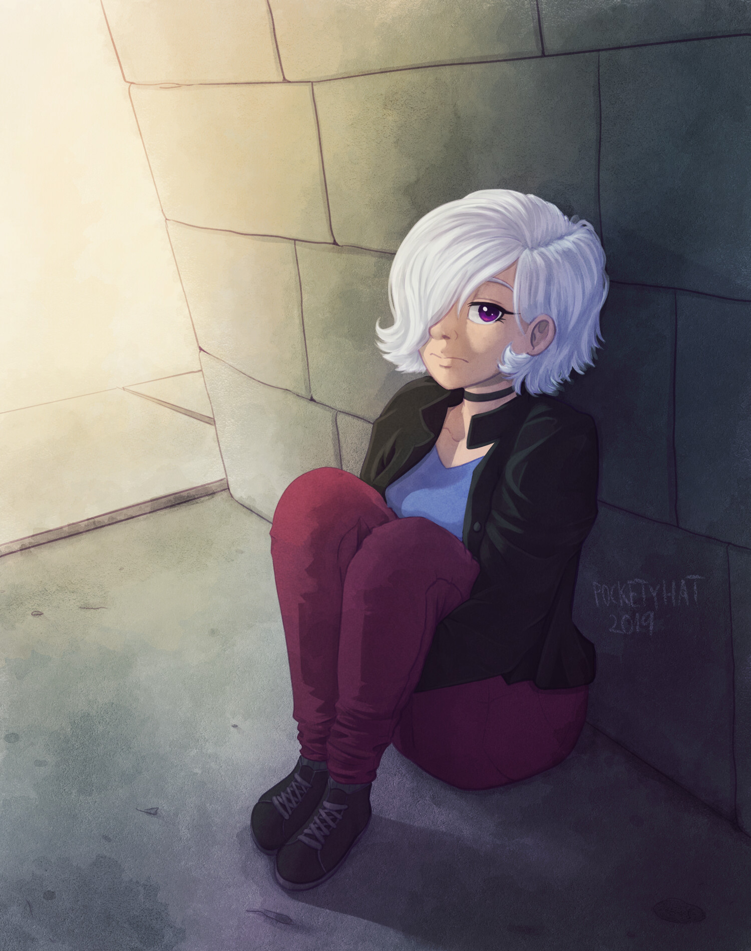 Amana sitting in an alley, character belongs to Pennoink, 2019