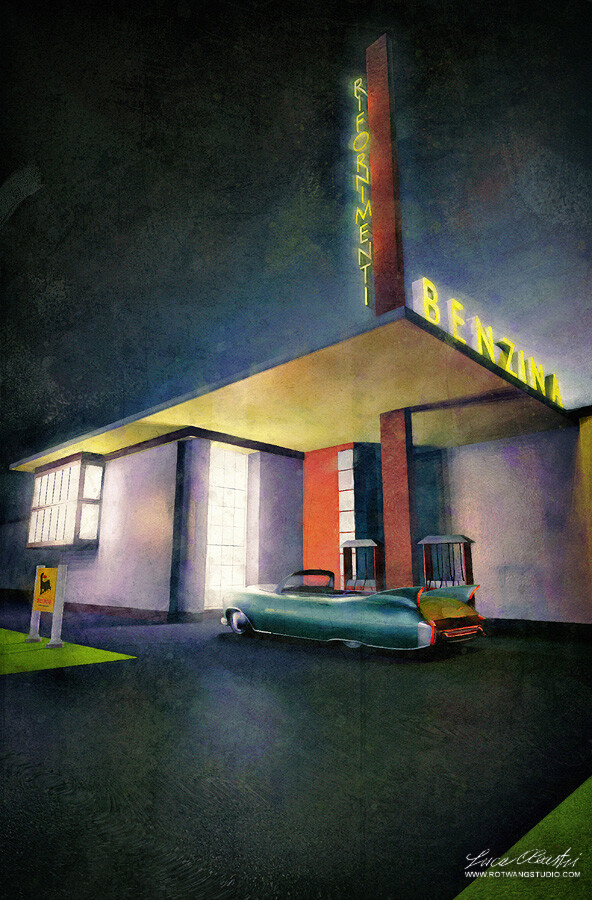 Italian gas station (with an Edward Hopper mood)
