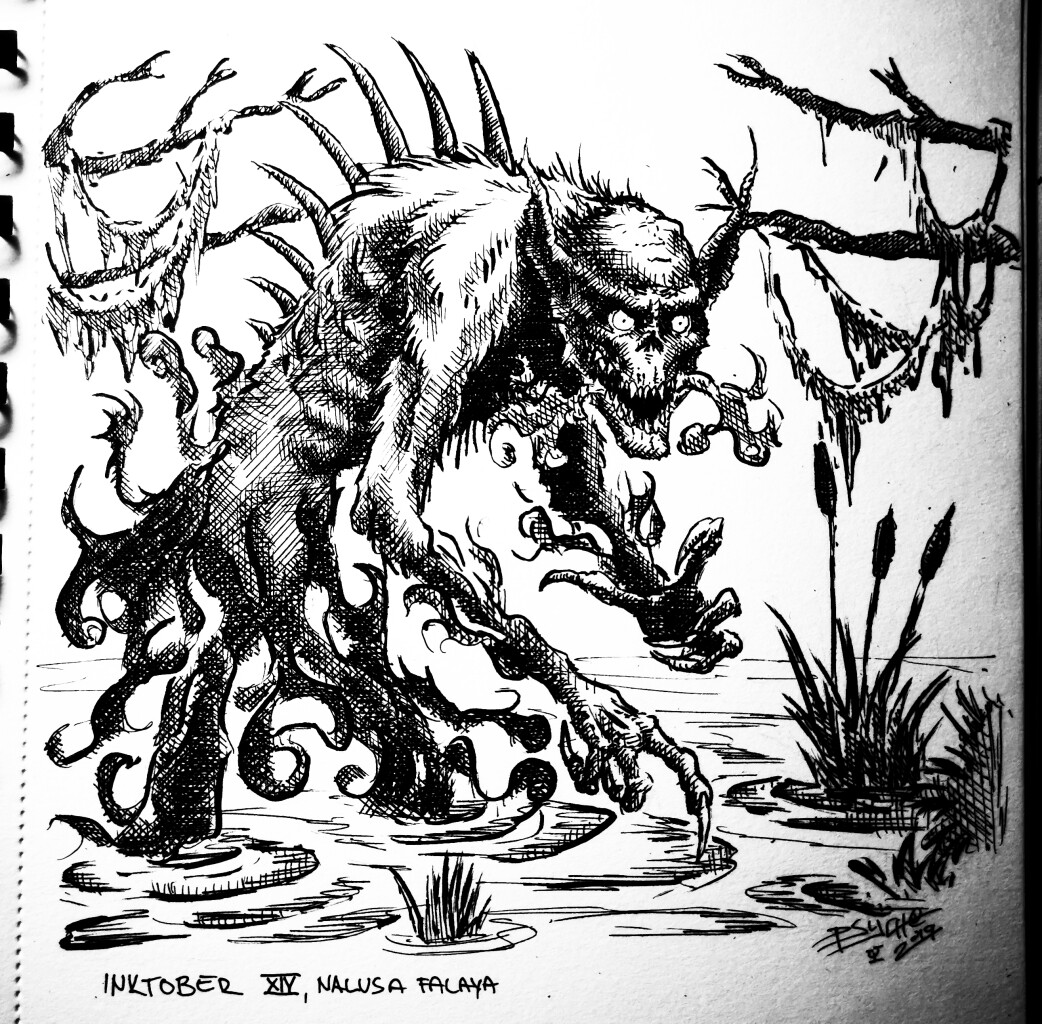 Nalusa Falaya - It's an evil and devious creature from the myths of the Choctaw Native Americans. They were said to have a human body with sharp spines protruding from their back, body covered with hair and their heads with small eyes and pointed ears.