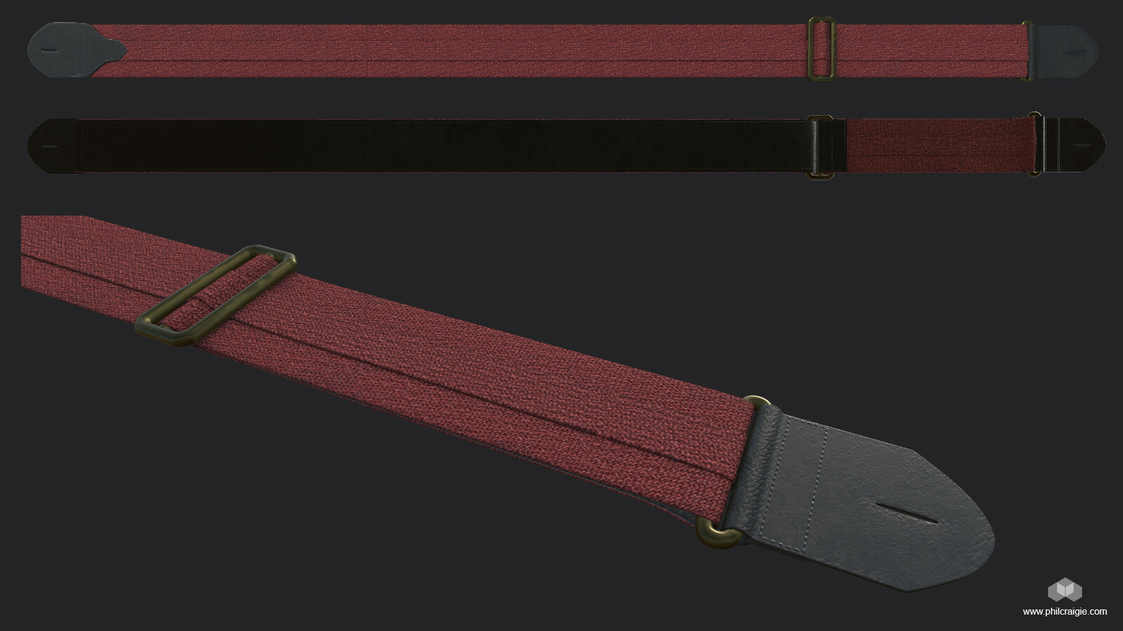 The guitar strap, based on the  style Andy Summers used in the early 8o's.
Modelled in 3ds Max, Textured in Substance Painter.