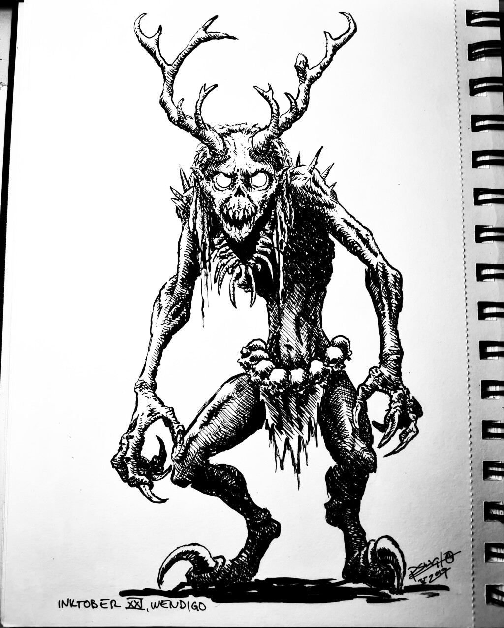 Wendigo - Found in Anishinaabe mythology it is a man eating spirit somehow in human like form with only one toe on each foot, big red or yellow eyes and wide lipless mouth filled with yellowish sharp teeth.