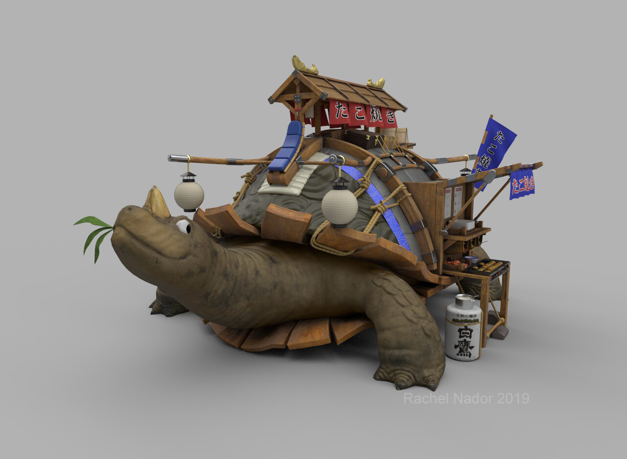 This is my model of the amazing Takoyaki Turtle concept art by Jourdan Tuffan found here: https://www.artstation.com/artwork/zBlx4