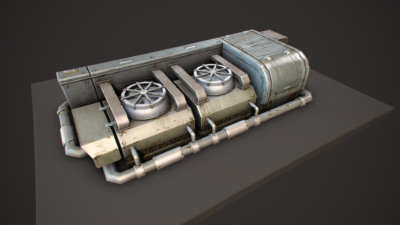 Mayhem HVAC Unit - Low Poly in Max Viewport (Xoliulshader) - 2577tris, 1x 1024x1024 (diff, norm), 1x 64x64 (diff+alpha, norm)