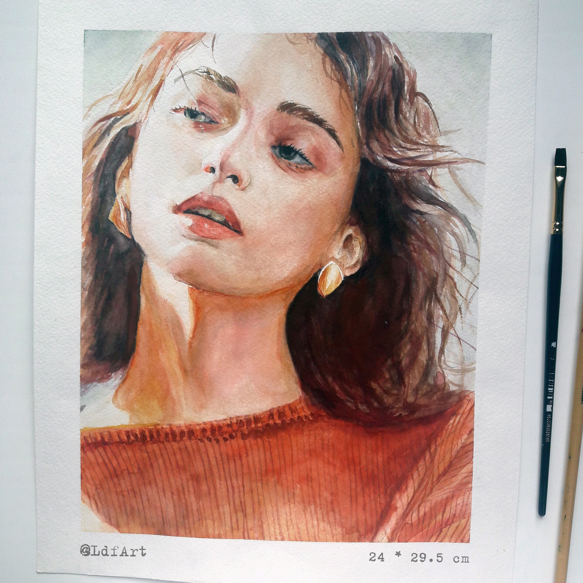 Light Academia Watercolor Study Girl Texture Realista Perfil