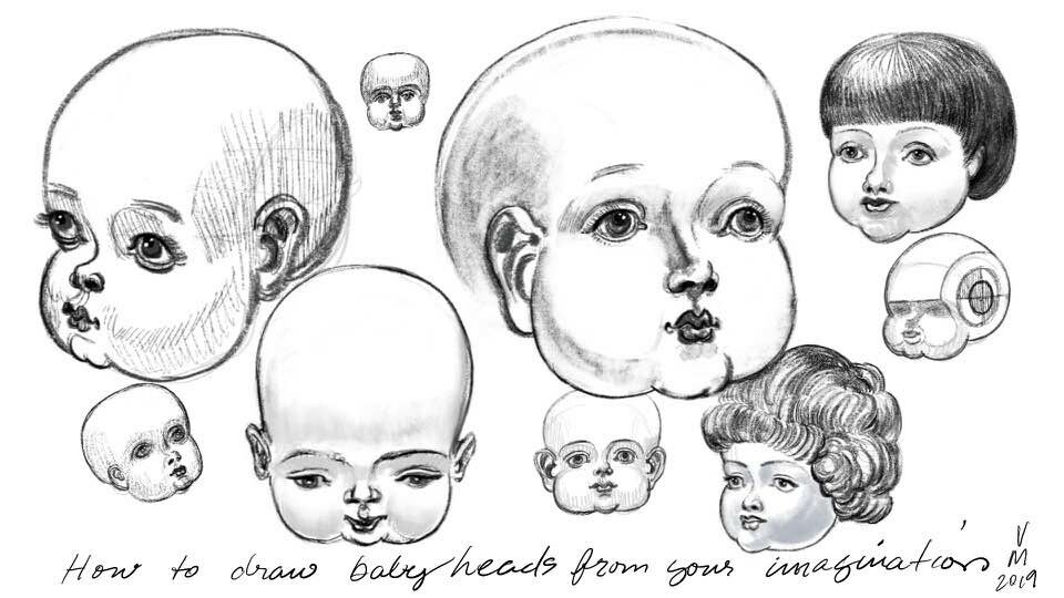 Babies drawn from my imagination using the structural geometry of a sphere.