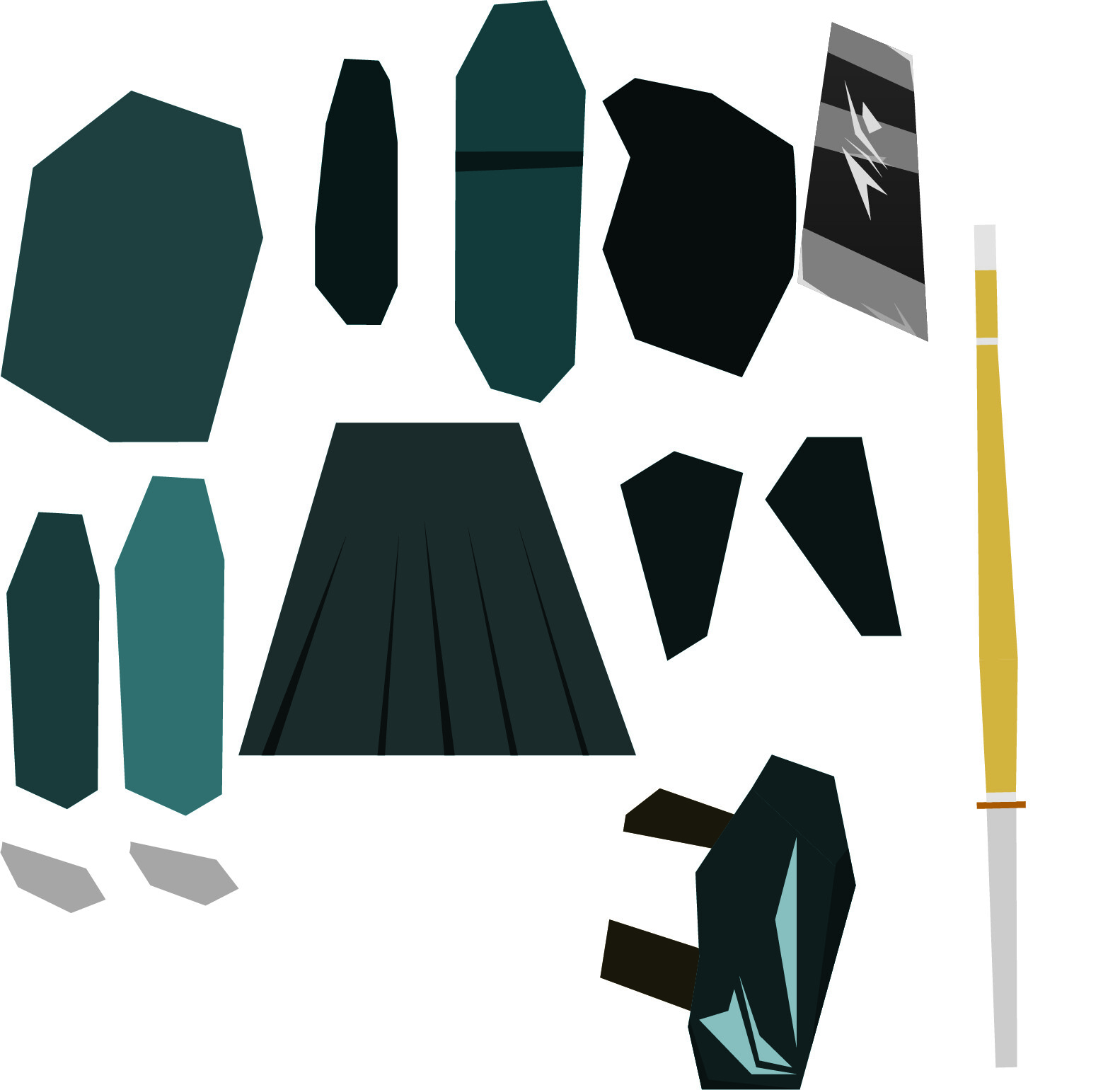 The parts I used that I made in illustrator. I thought to myself that the legs wouldn't be as relevant, mostly because they're going to be covered up by the "Skirt". I also made some feet, but, I found it looked more interesting if there weren't any.
