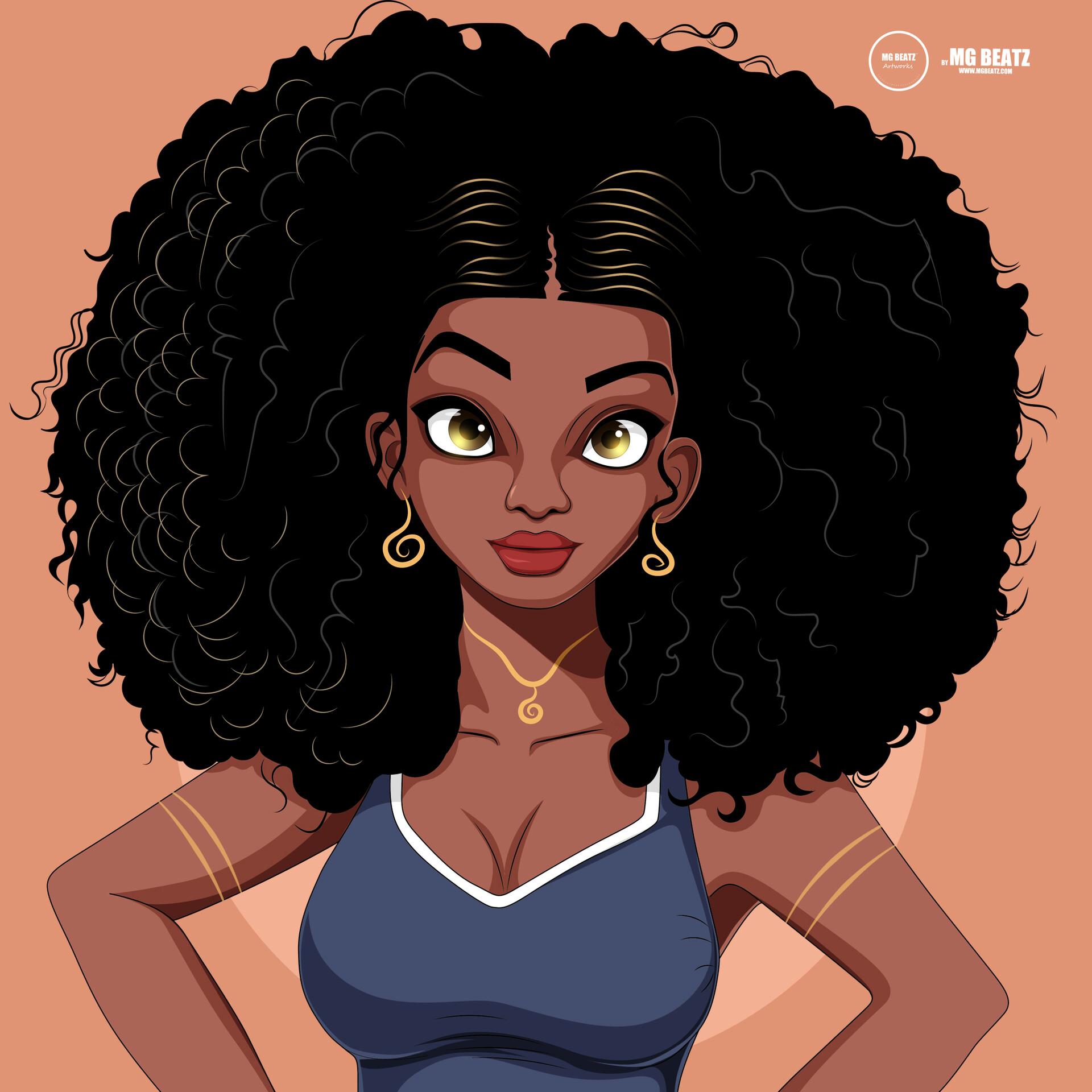 Afro black cartoon girl Black women