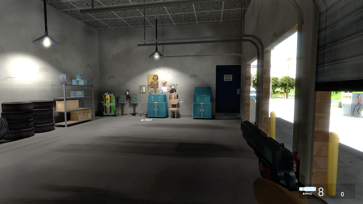 Interactive indie game environment - garage interior. Maya, Photoshop, Source Engine