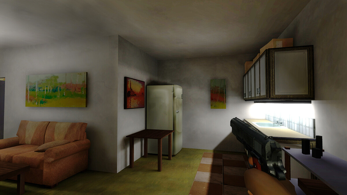 Interactive indie game environment - apartment interior. Maya, Photoshop, Source Engine