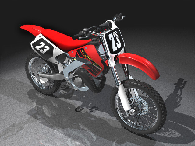 Motocross bike for render and hi-to-low map projection for Motocross game for Playstation 2. Maya, Photoshop, Mental Ray 