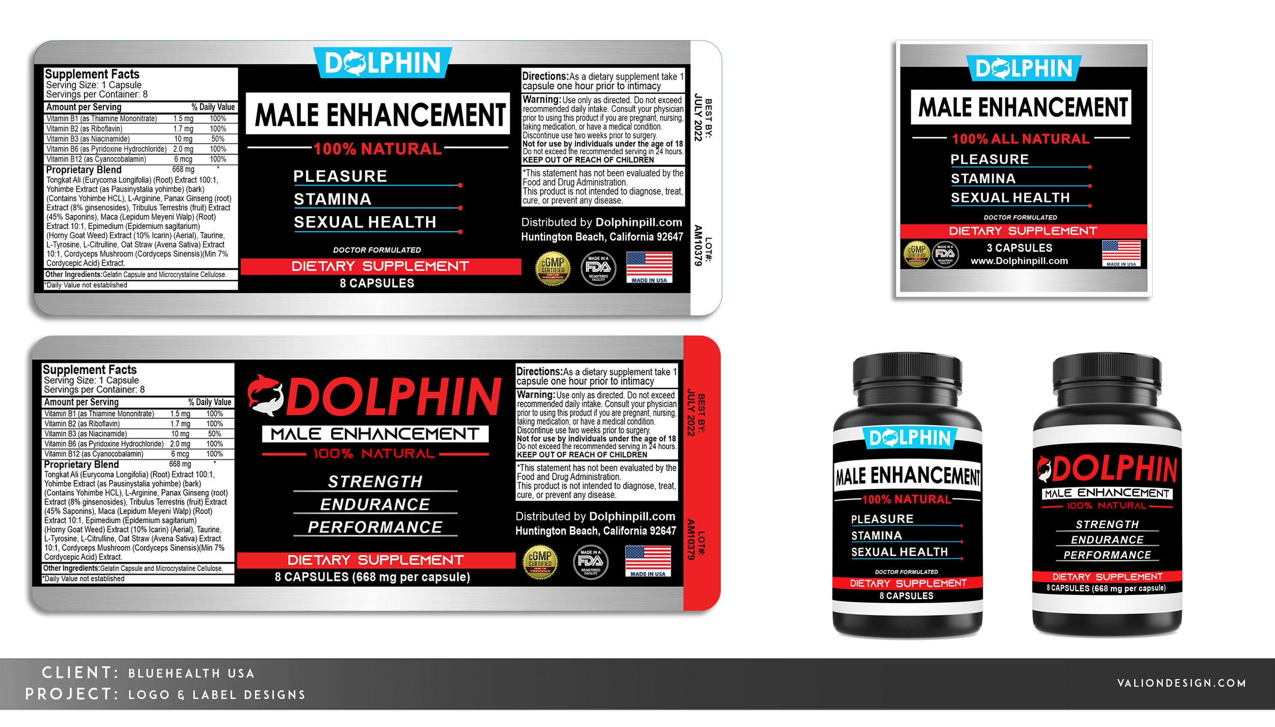Custom logo and packaging for BlueHealth USA's client (DOLPHIN)