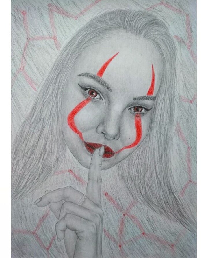 evil girl face drawing