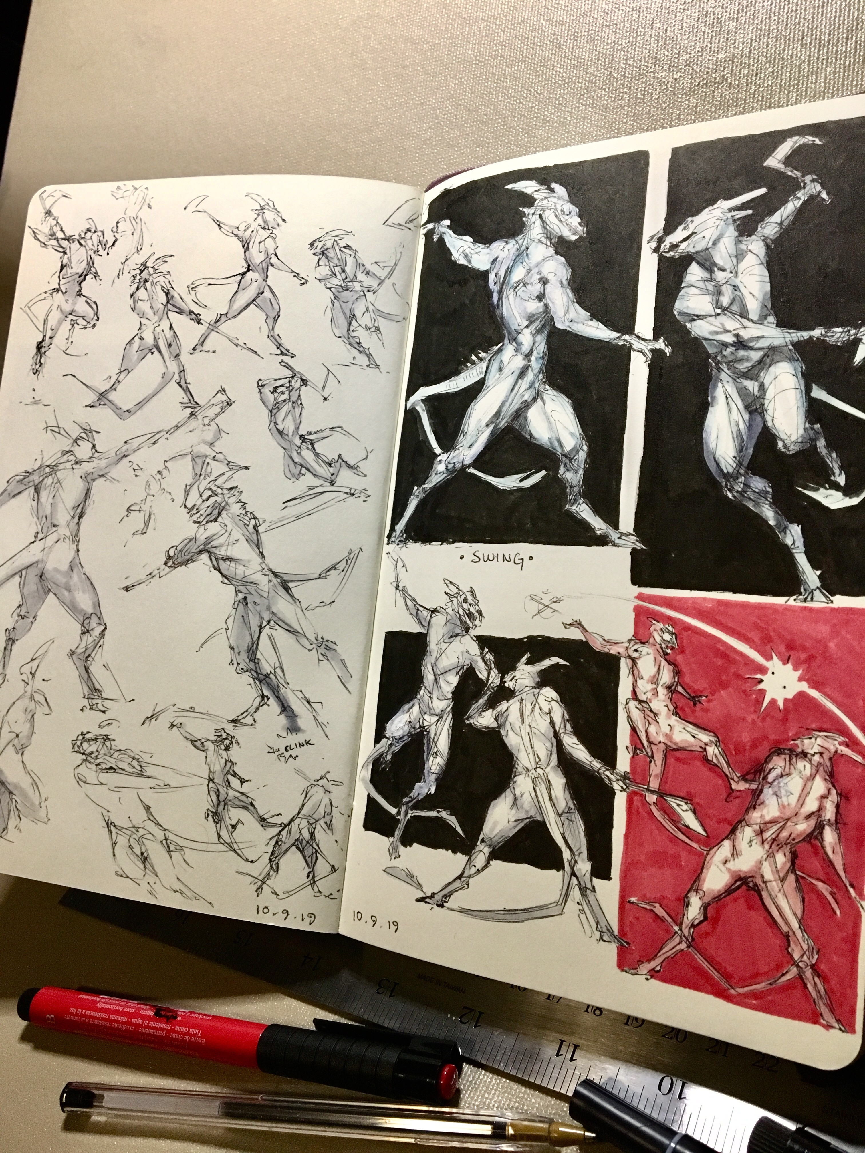 Day 9 of inktober 2019! Swing! Lots of sketches today!!! Decided to recycle some of those axe demons from a little while ago. Definitely got in my gesture practice 😋👍