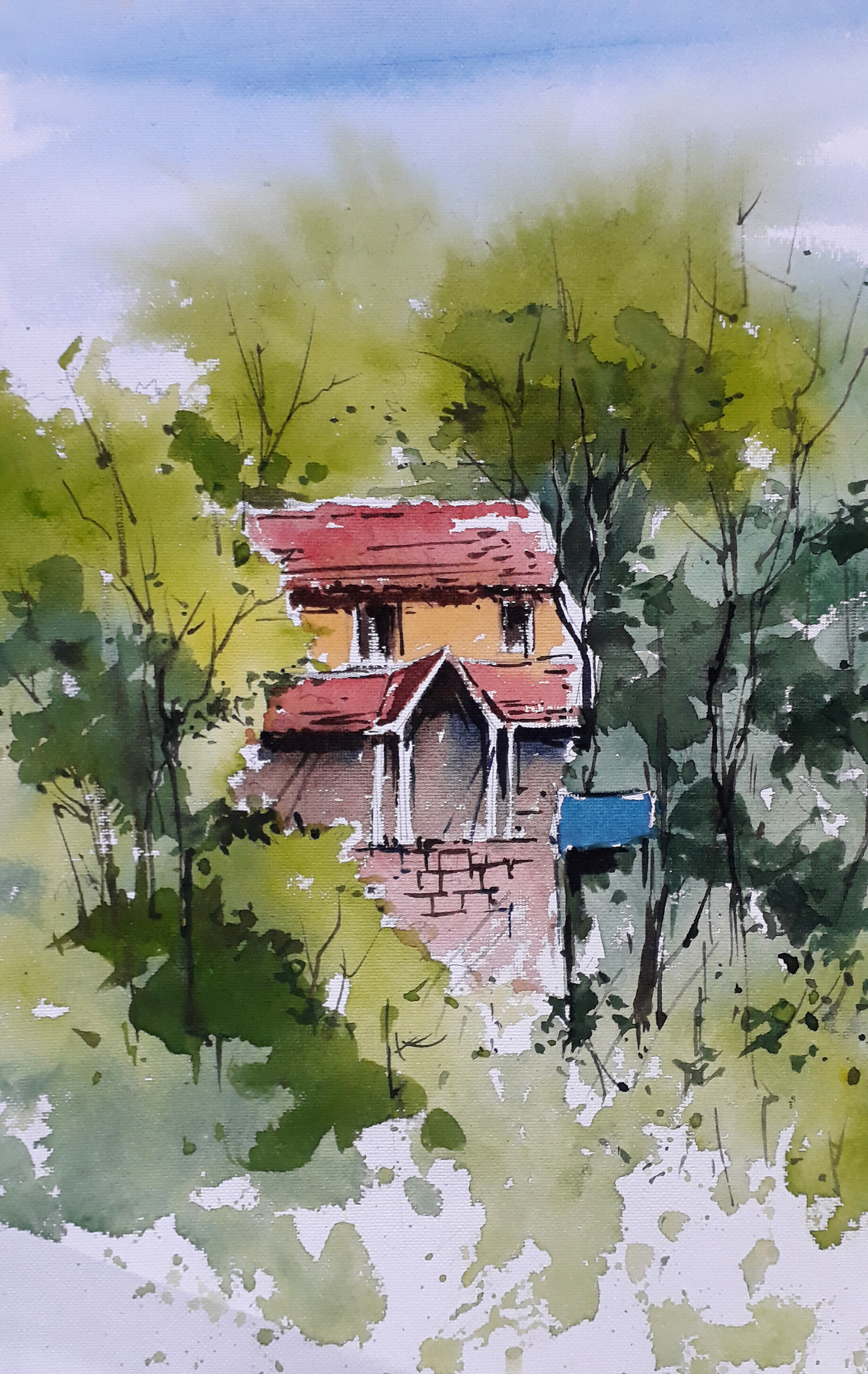 Somnath Patra THE BEST WATERCOLOR WASH TECHNIQUE VILLAGE HOUSE