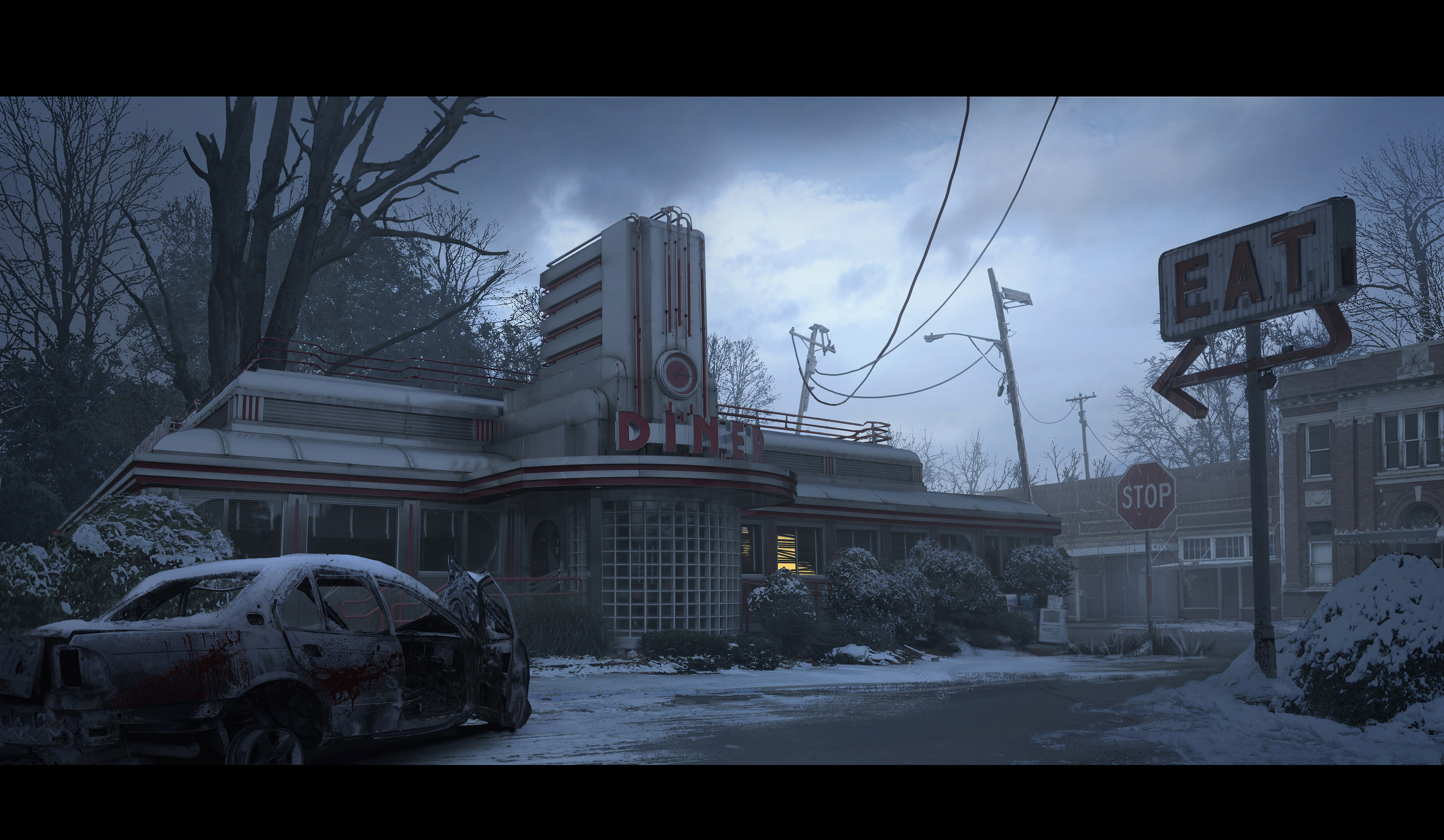 Abandoned Diner in snow