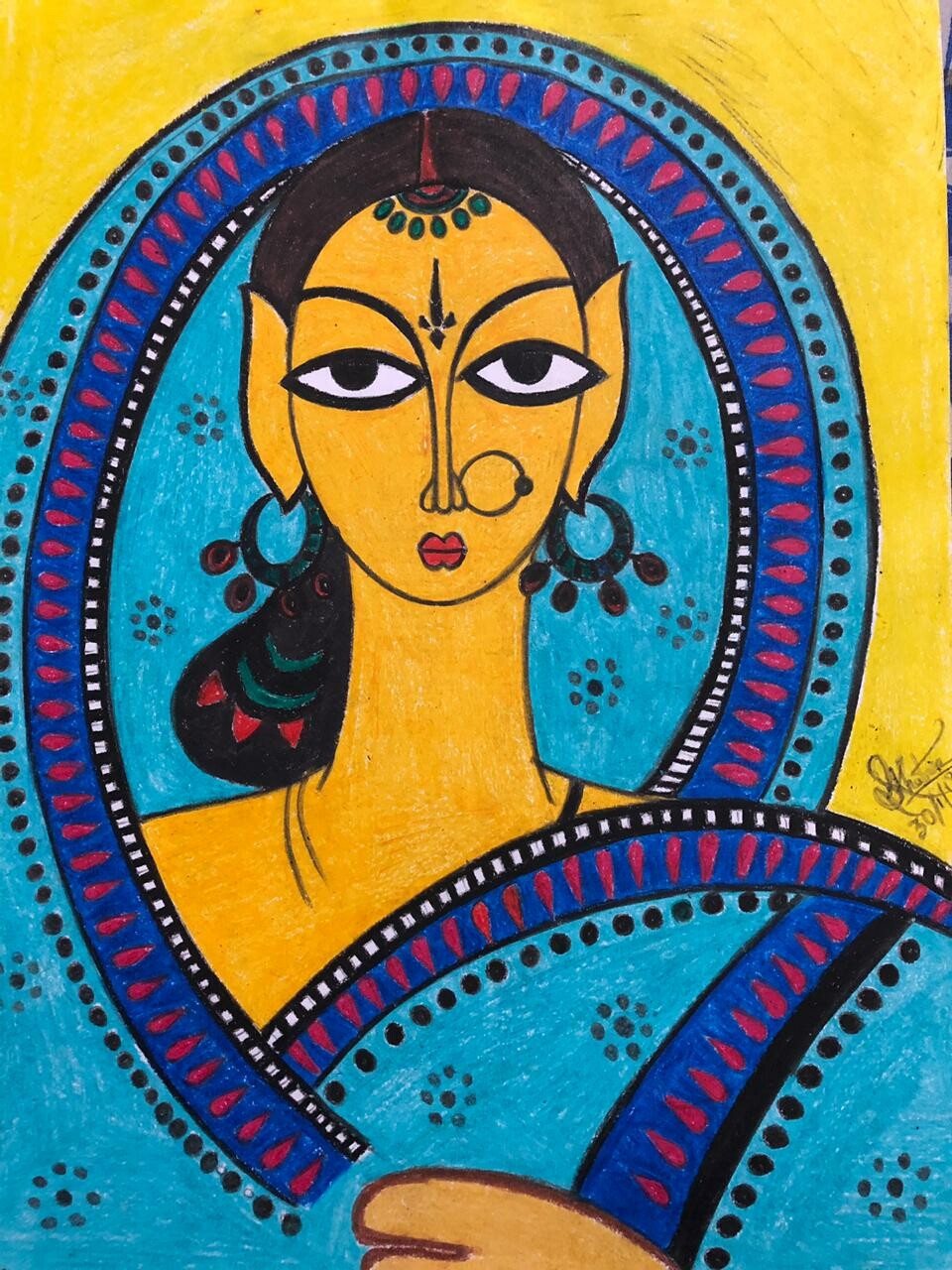 Tallenge - Woman - Jamini Roy - Monochrome Painting - Medium Framed  Canvas(Canvas,18 x 24 inches, MultiColour) : Amazon.in: Home & Kitchen