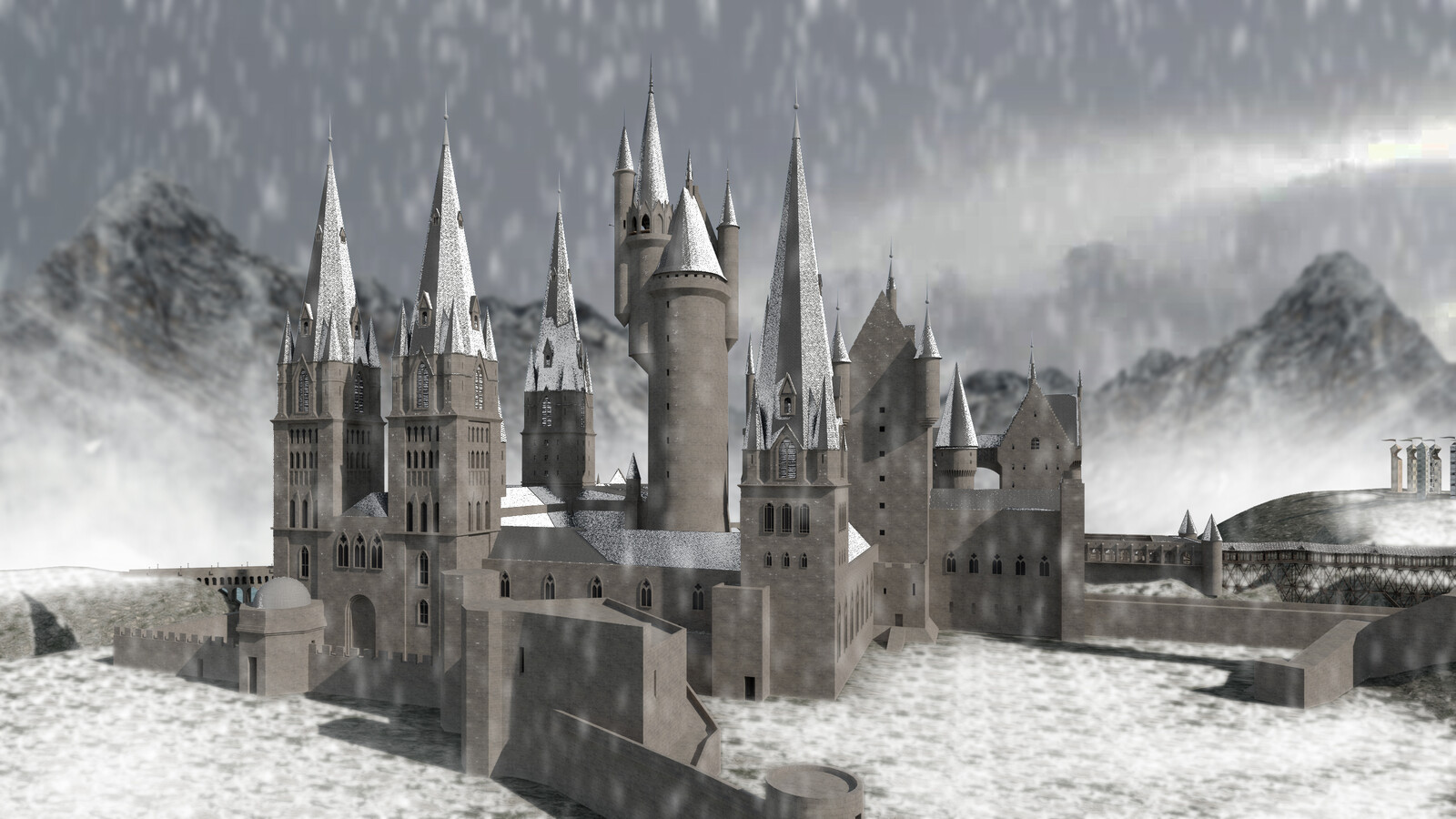 Artstation Hogwarts Castle Snow Day Nicola Mancone