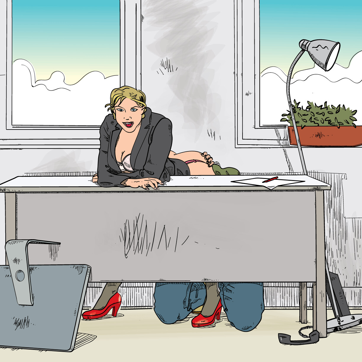 она тоже на работе