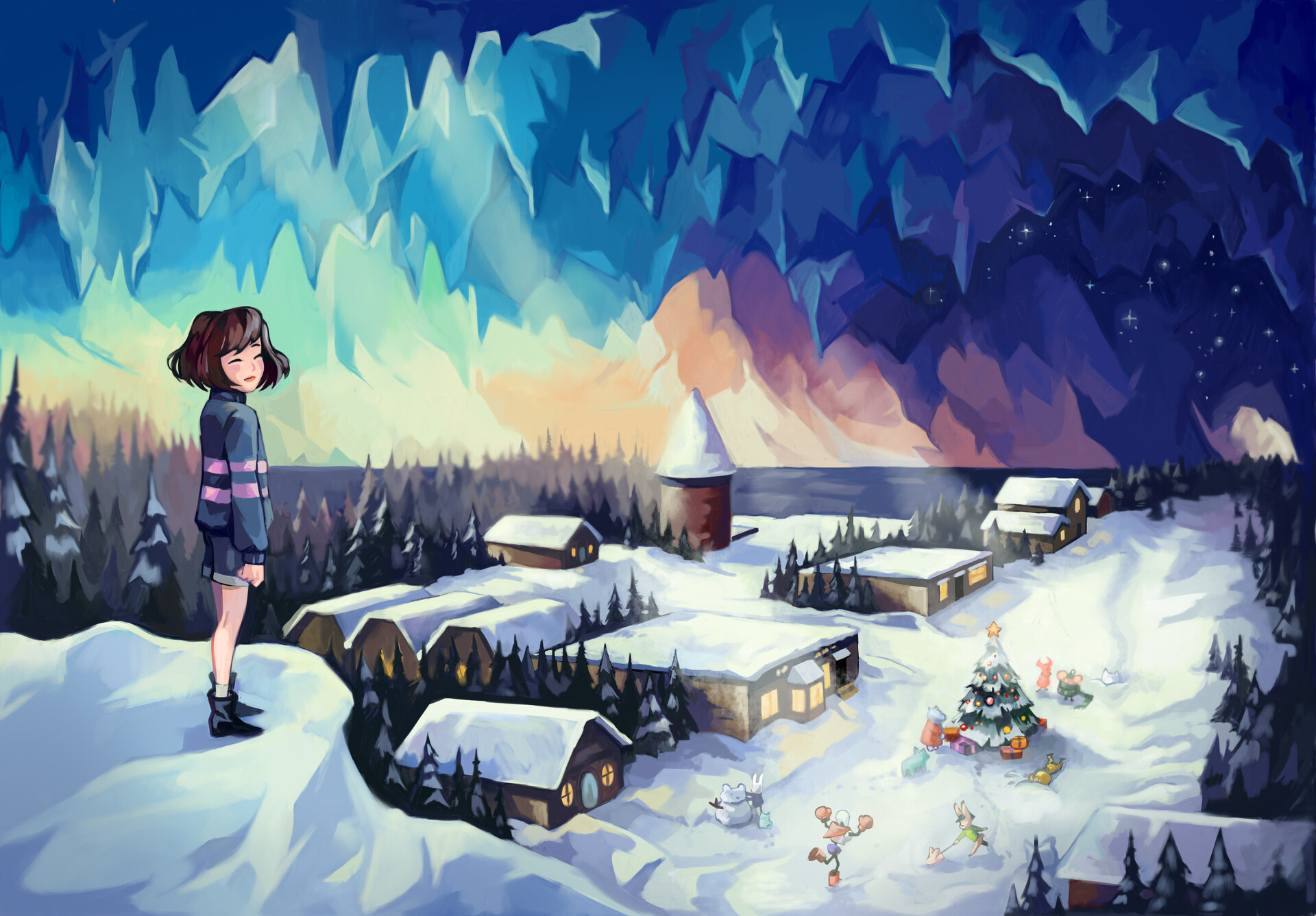 Undertale snowdin. Фриск андертейл Сноуден. Снежнеград Undertale. Сноуден андертейл фон. Сноудин андертейл арт.