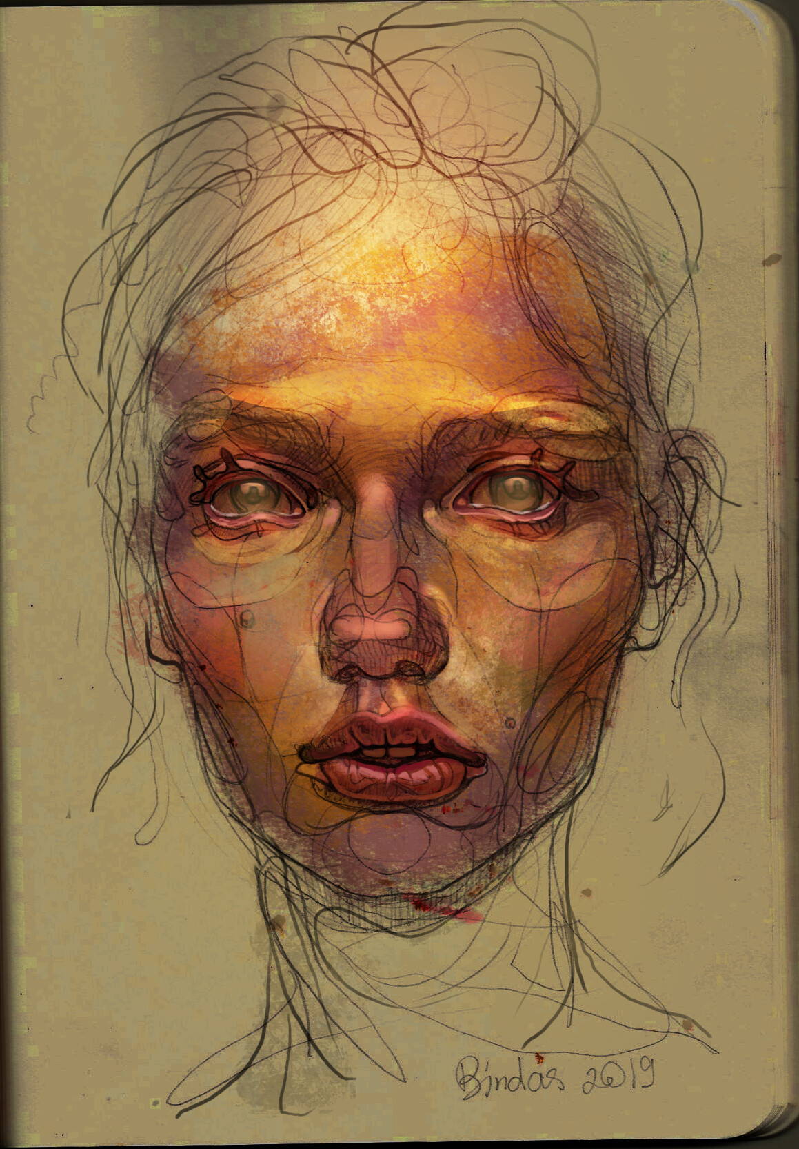 Artstation Girl Portrait Paper Pencil Scan Digital Painting