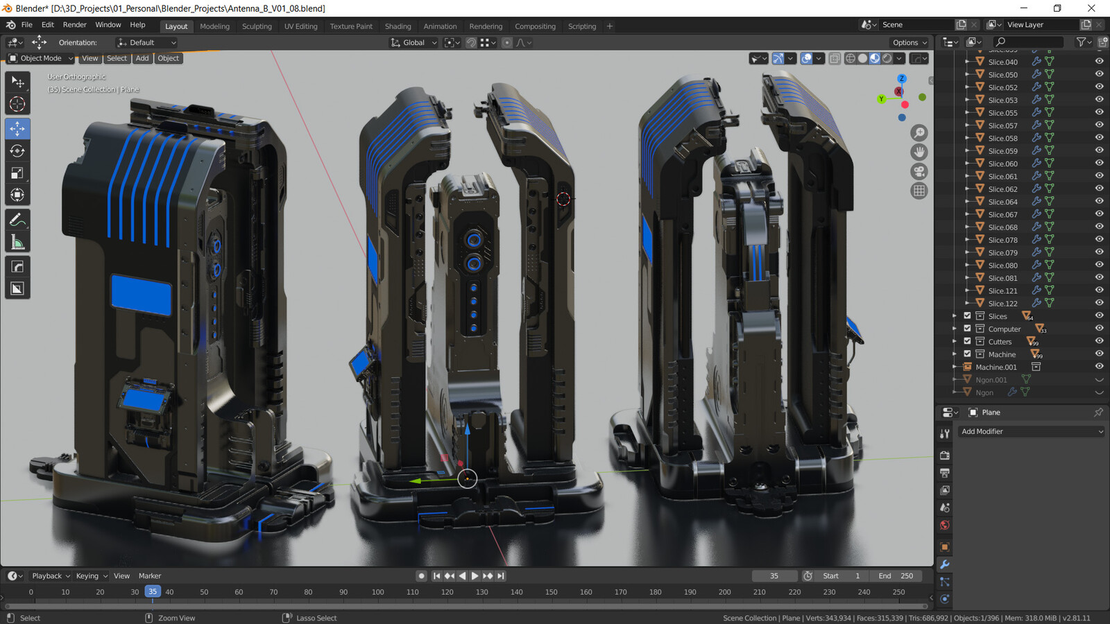 Main machine screenshot from Blender. Hardops/Boxcutter for modeling.