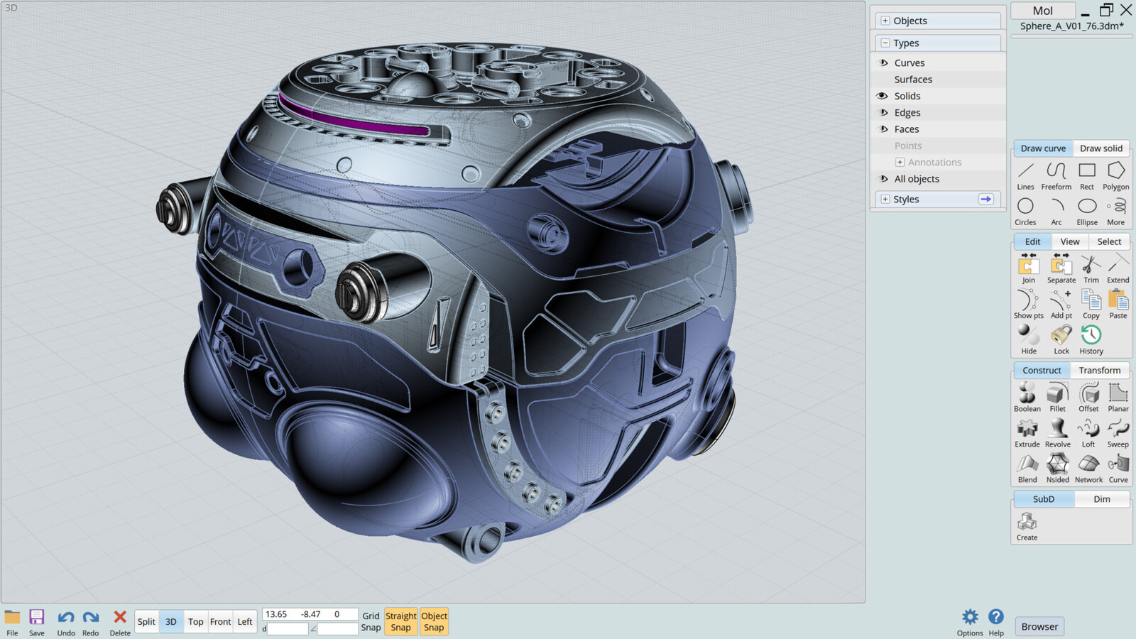 Screen capture of Sphere model from Moi.