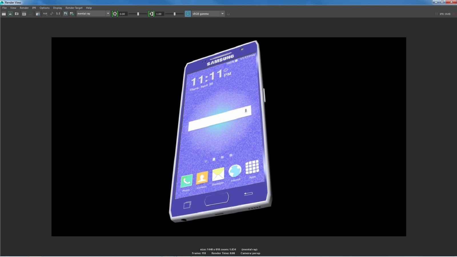 The final 3D model of the Samsung Galaxy smart phone