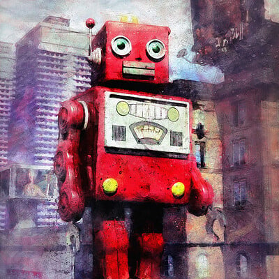 Luca oleastri giant tin toy robot and city big firma