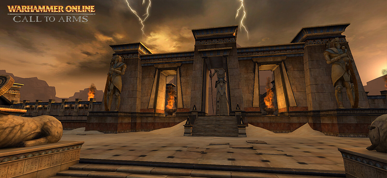 Main Causeway Area - Statues and Main Pyramid created by fellow artist. Responsible for a majority of the remaining assets in scene as well as layout and design of area.