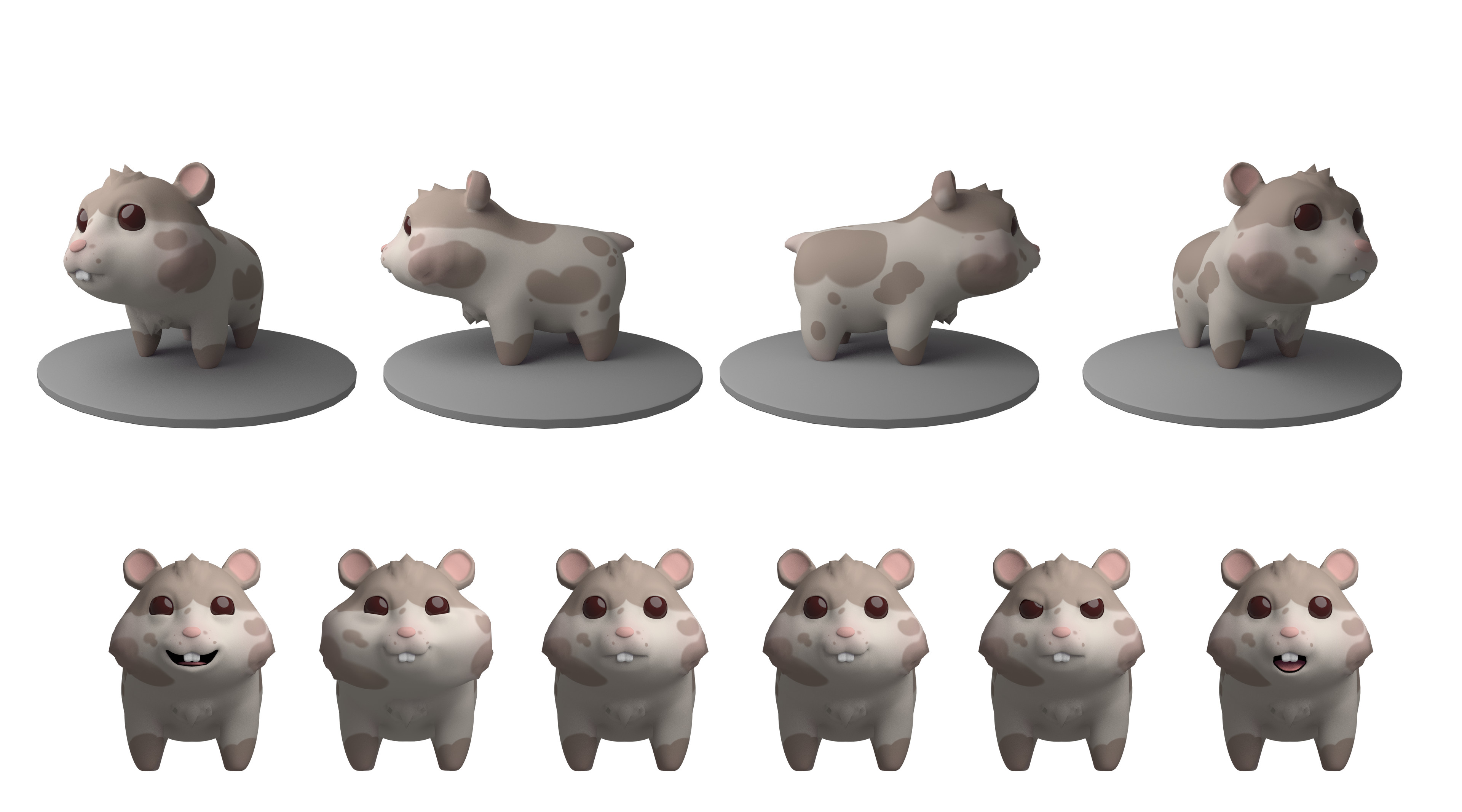 The main hamster, Cloud, and all his blendshapes