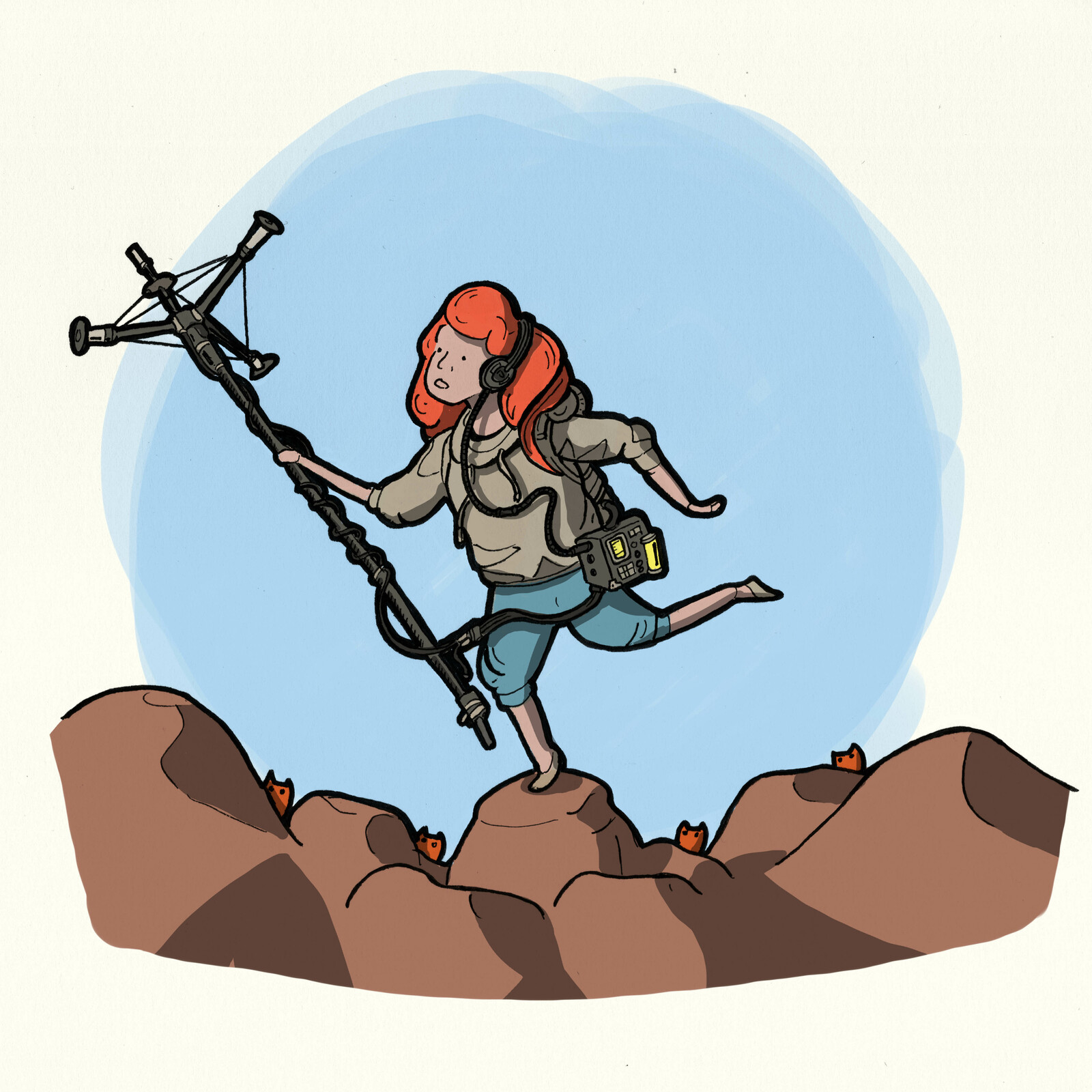 1-The adventurer
Among the rocks of the great red rocky desert EK was looking for wavy space stuff with her antenna.