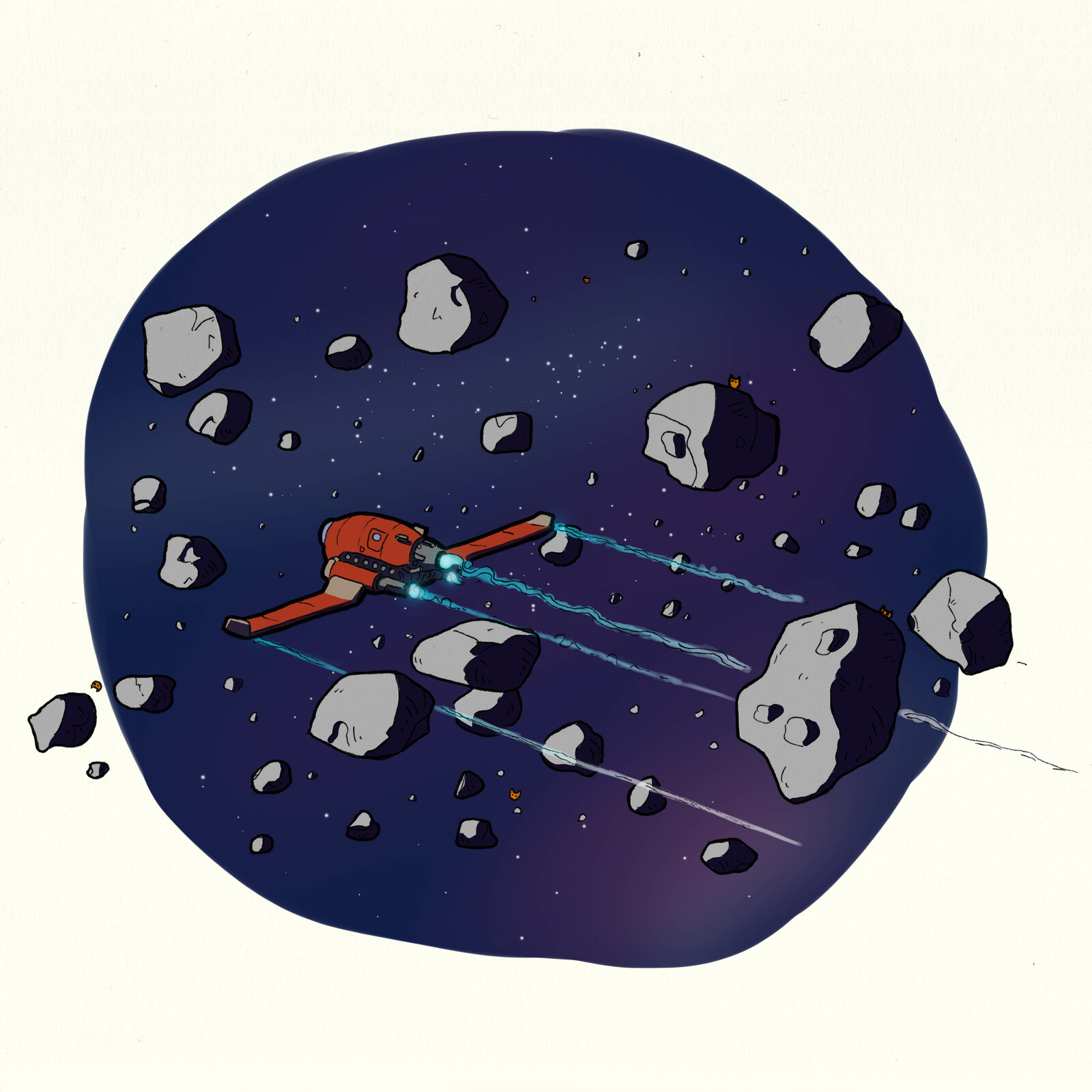 10-Forest
As Ek and Och were flying through a bunch of asteroids, they thought to themselves that they had gone a long way just to see more rocks. These rocks were less reddish though.