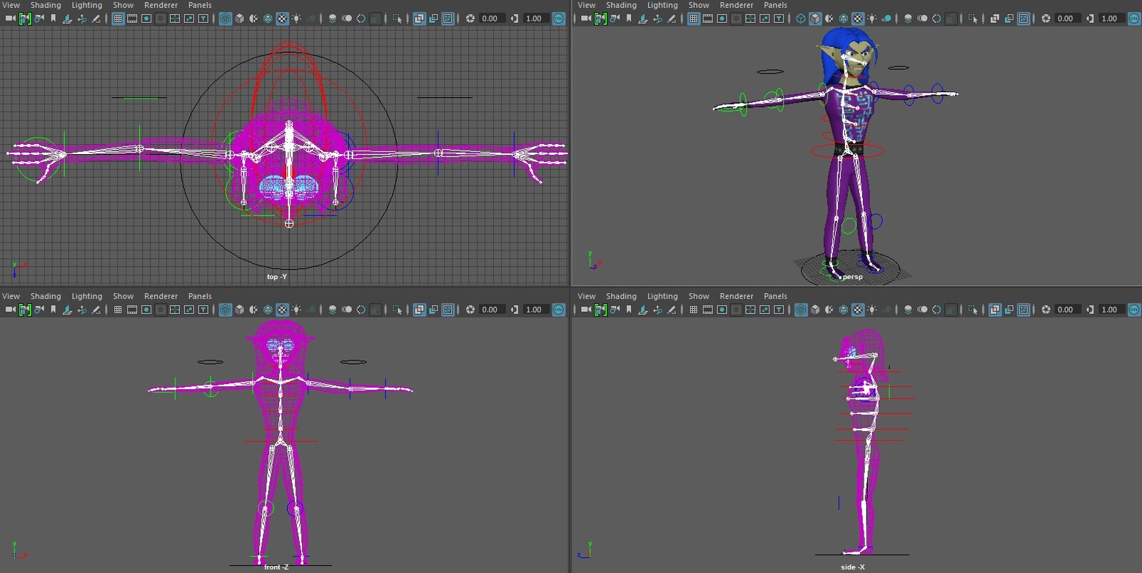 Various angles of the rigged Yenen character