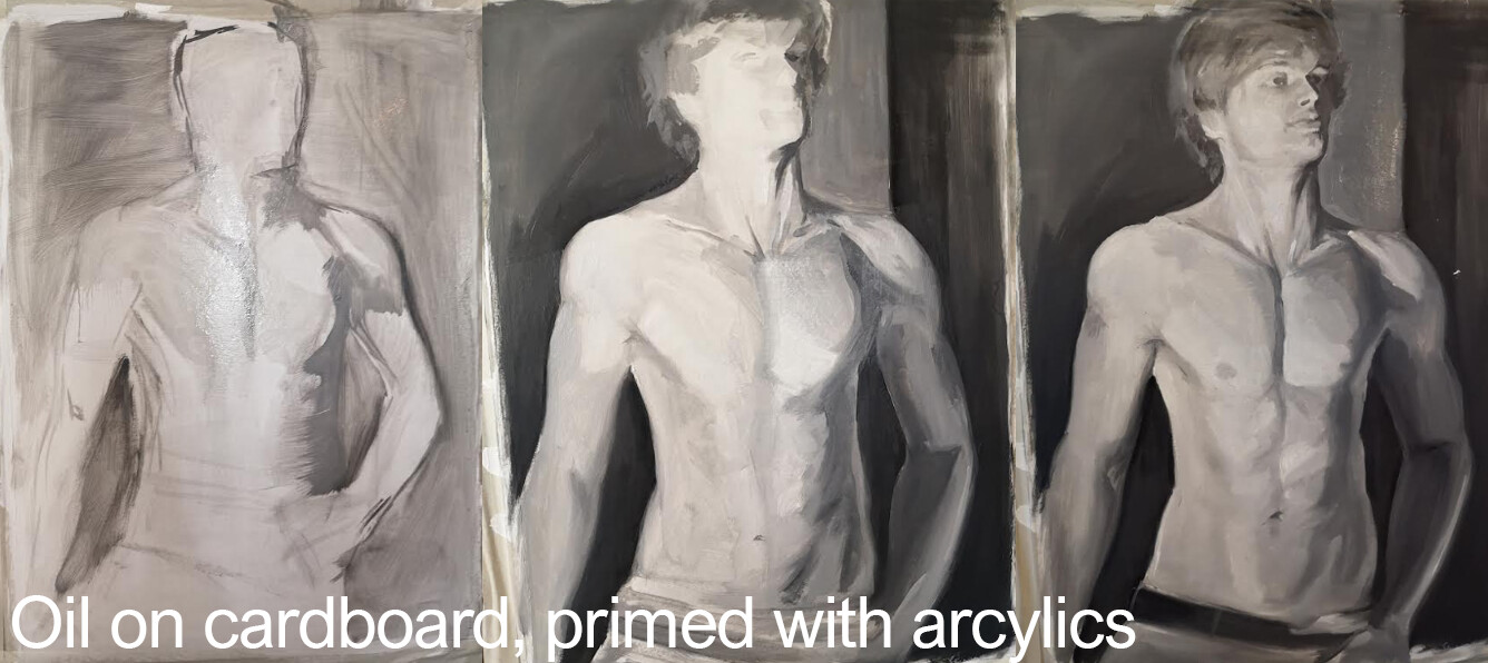 My first try with oilpaints during this class. Still in black and white since I wanted to be able to understand values first