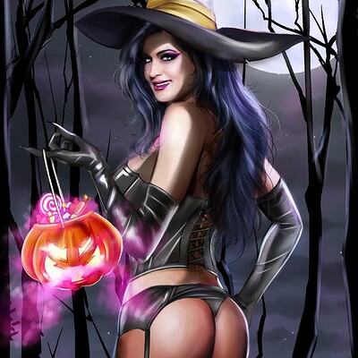 Fernando neves rocha sexy witch distributing halloween sweets final by killbiro dbwl9ue fullview