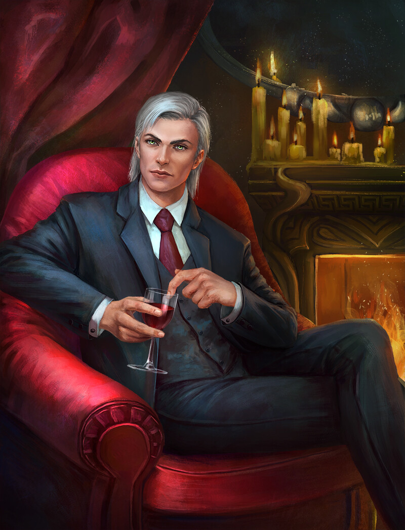 ArtStation - in a chair by the fireplace