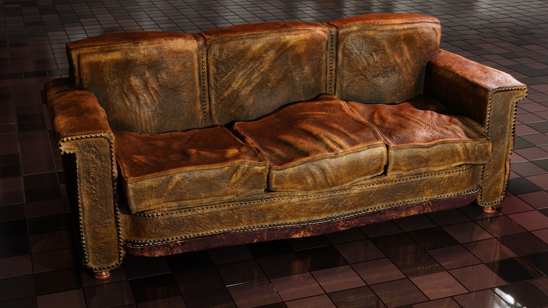 worn look leather sofa