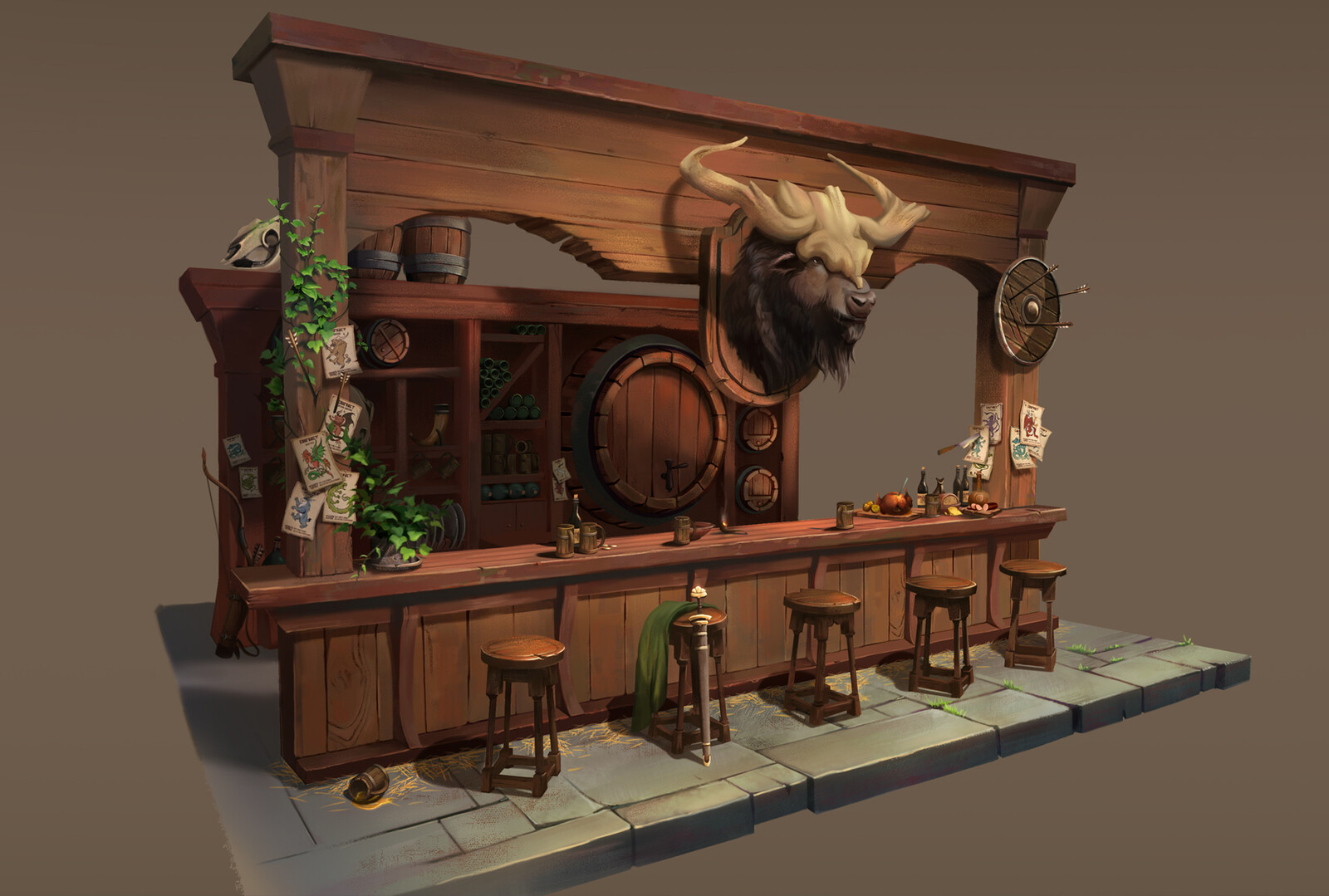 A fantasy "hunter" themed tavern designed in a Dungeons &amp; Dragons world. 