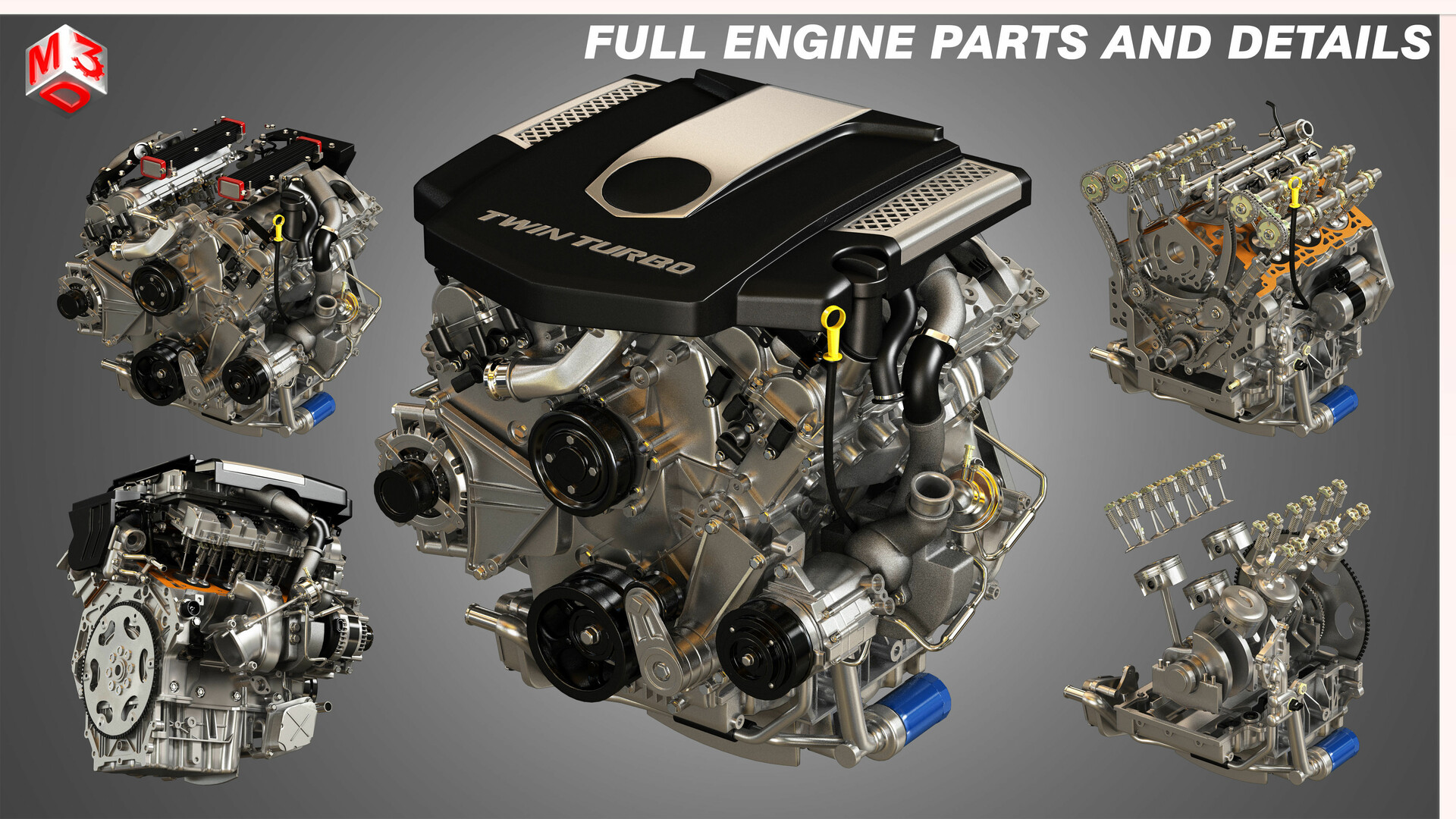 Artstation V6 Twin Turbo 3d Engine Model Animation Markos 3d