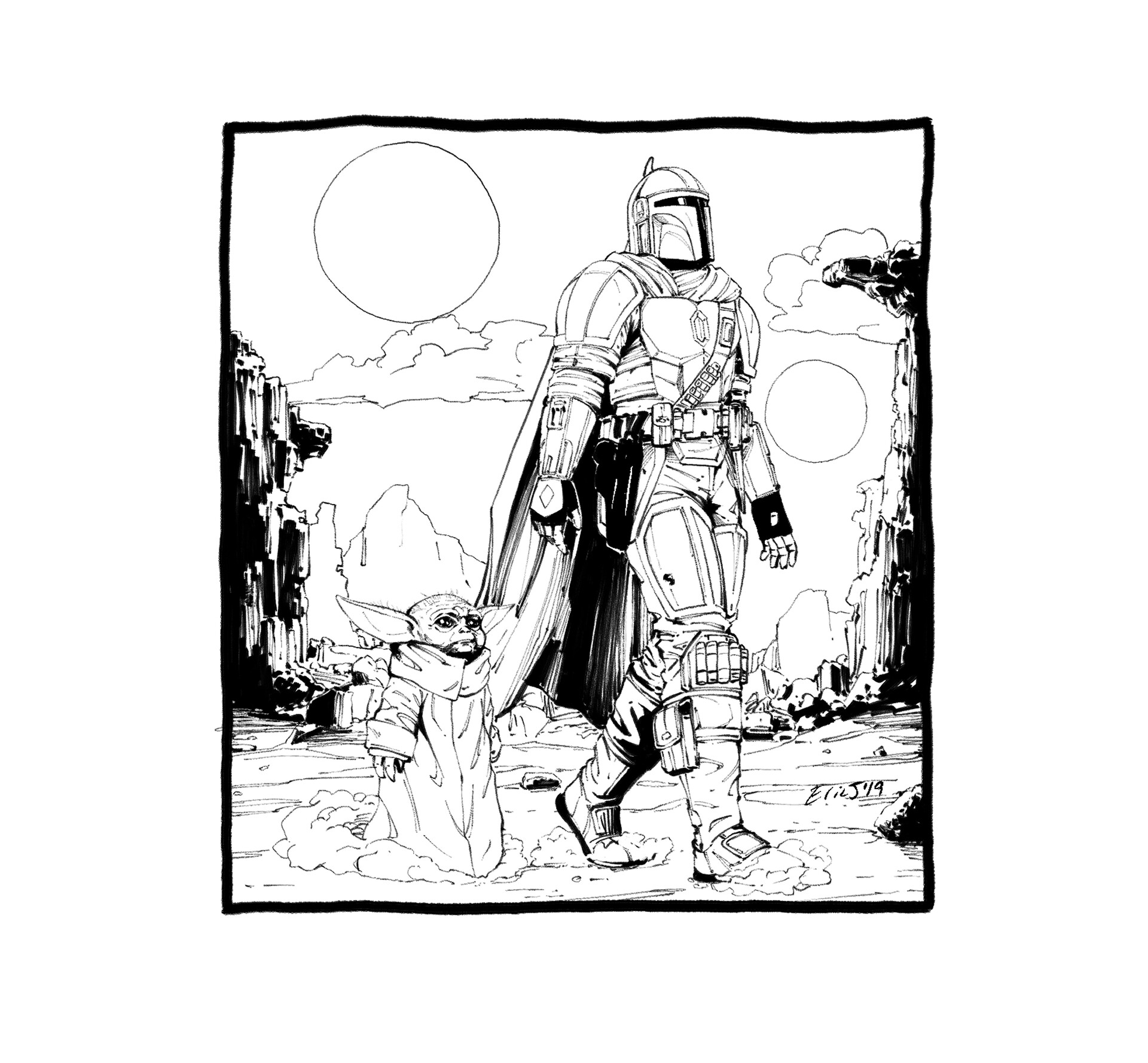 Artstation The Mandalorian And Baby Yoda Sketch And Timelapse Video Eric Johnson