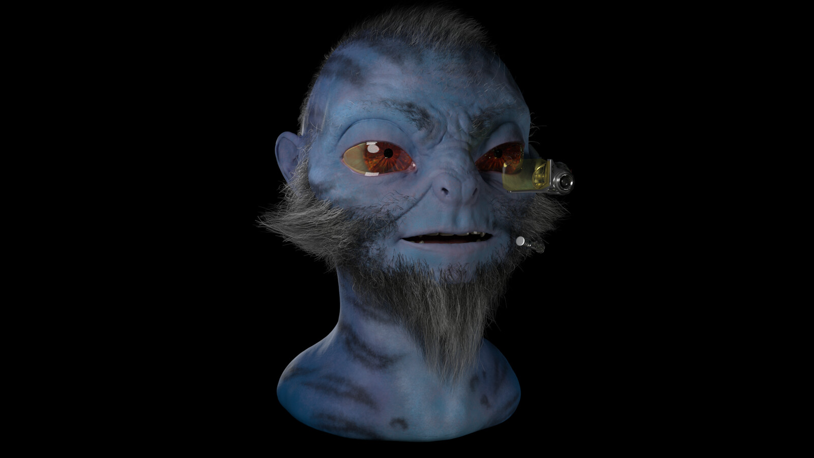 Head sculpt, modelling, texturing and shader: Mariska Harasymiw
Groom shader: Mariska Harasymiw
Groom: Arabella Balasz-Ashman
Headset modelling &amp; texturing: Lucas Kelly