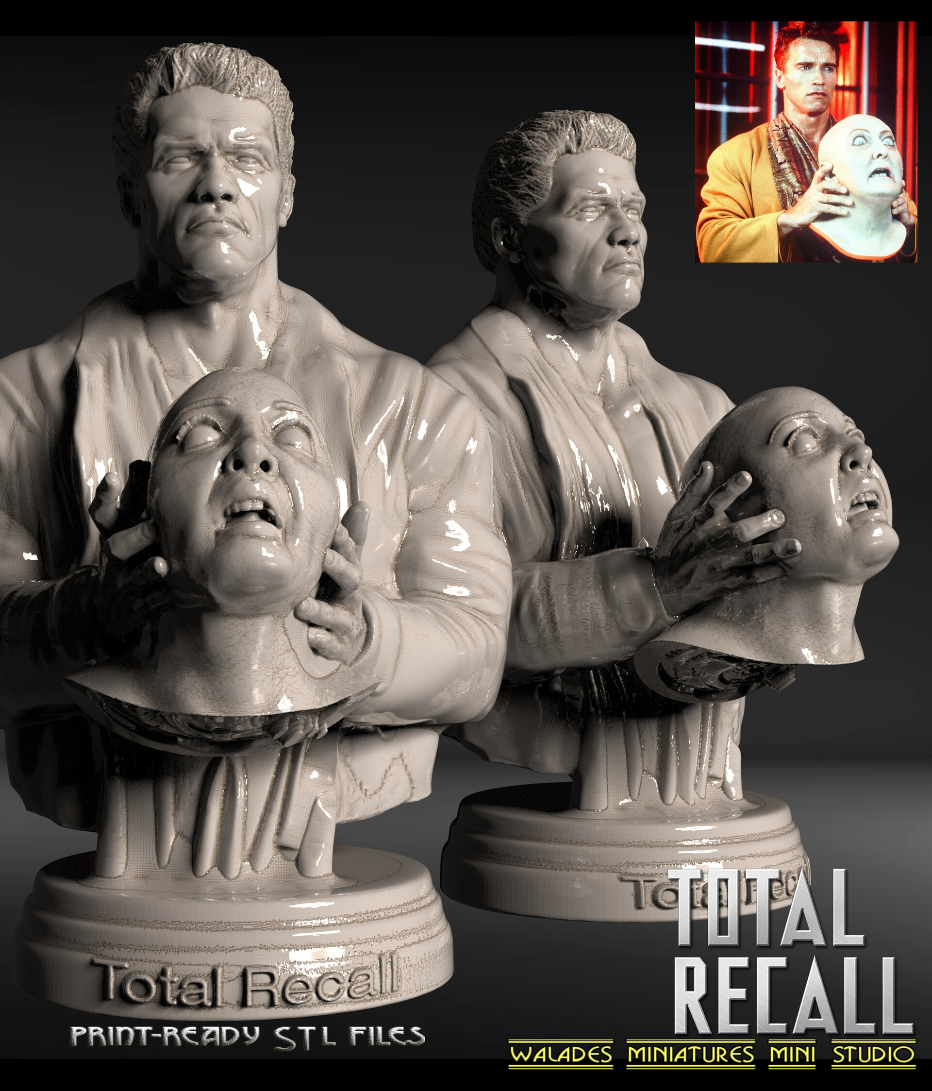 3D Printed Total Recall Triple Boobs Bust Statue Desk Ornament Multicolor