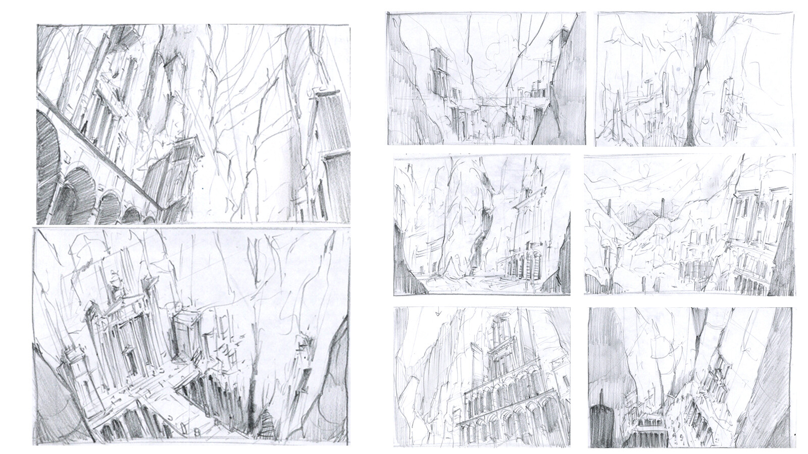 Some of my initial thumbnails focusing mainly on composition.