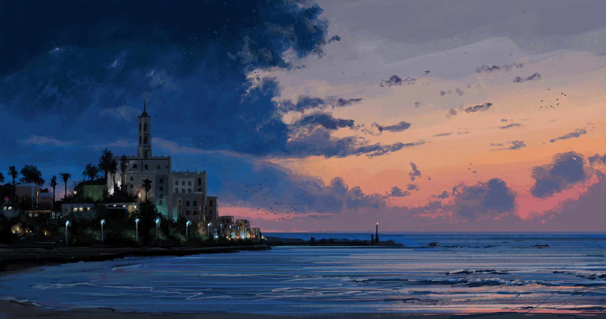 Artstation Digital Painting Tutorial Sunset Beach Luciano Neves
